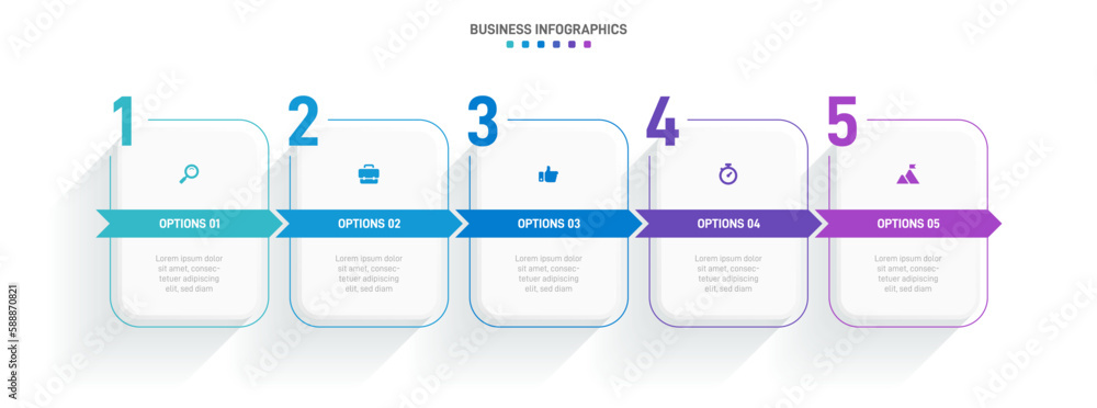 Poster timeline infographic with infochart. modern presentation template with 5 spets for business process.