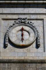 Antique clock in tower of the Church of Lapa, Oporto, Portugal