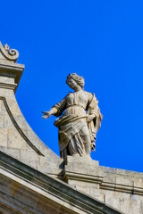 Fototapeta na wymiar Stone statues decoration in Church of Lapa, Oporto, Portugal