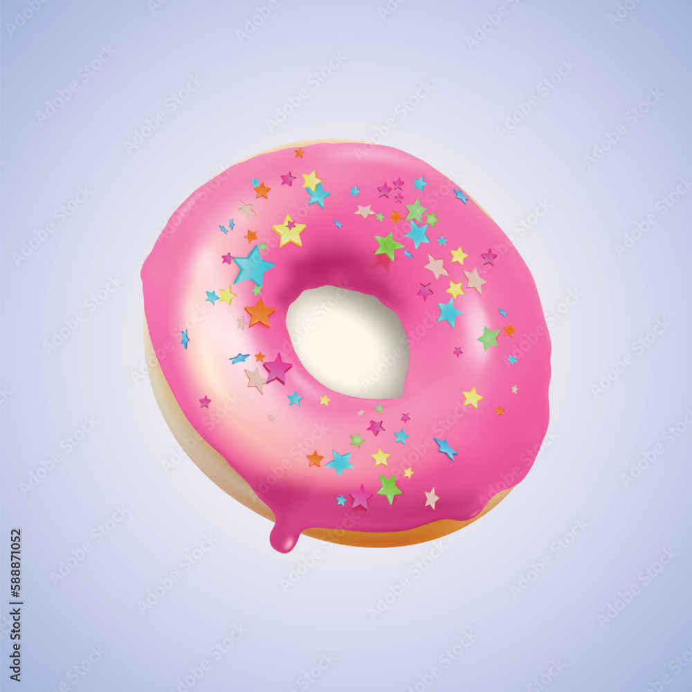 Wall mural Realistic Detailed 3d Strawberry Glazed Donut with Sprinkles Element Menu. Vector illustration of Doughnut