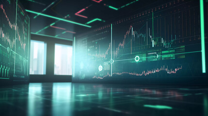 Futuristic stock exchange scene with chart (3D illustration), generative ai