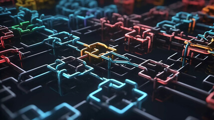 Block chain concept - Chain of network connections . 3d rendering , generative ai