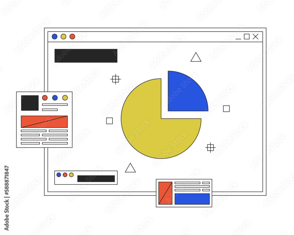 Poster pie chart on software window linear flat color vector icon. diagramming tools. editable thin line el