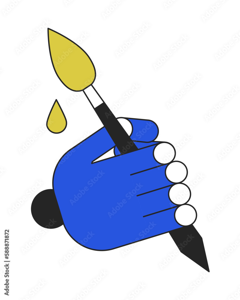 Poster robotic hand with paint brush linear flat color vector icon. ai art generator. robot drawing. editab