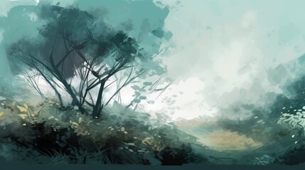 A beautiful artistic nature background with pastel colors and forest with open space. Generative AI. 