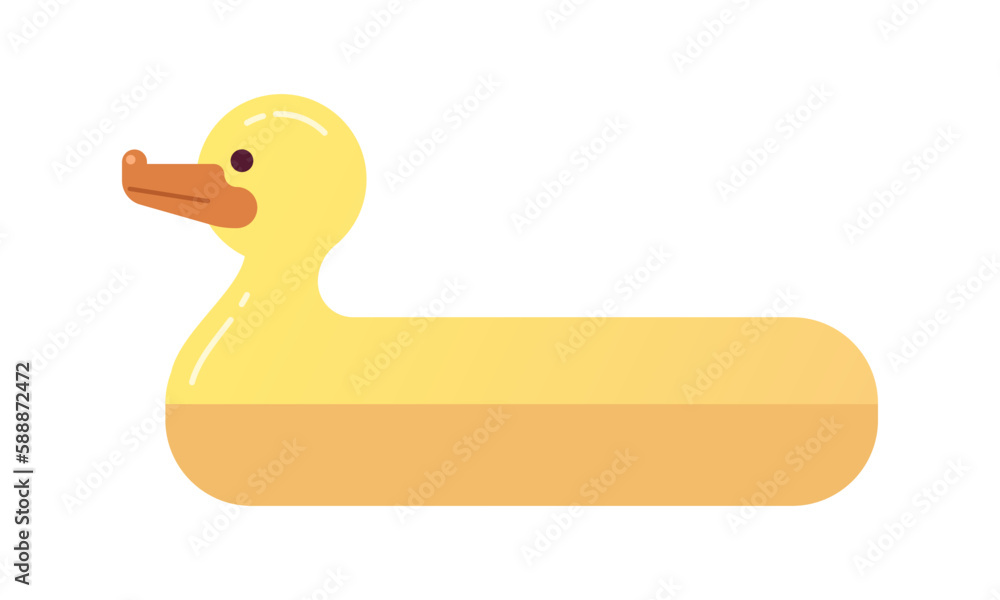 Poster duck inflatable ring for swimming pool semi flat color vector object. editable icon. full sized elem