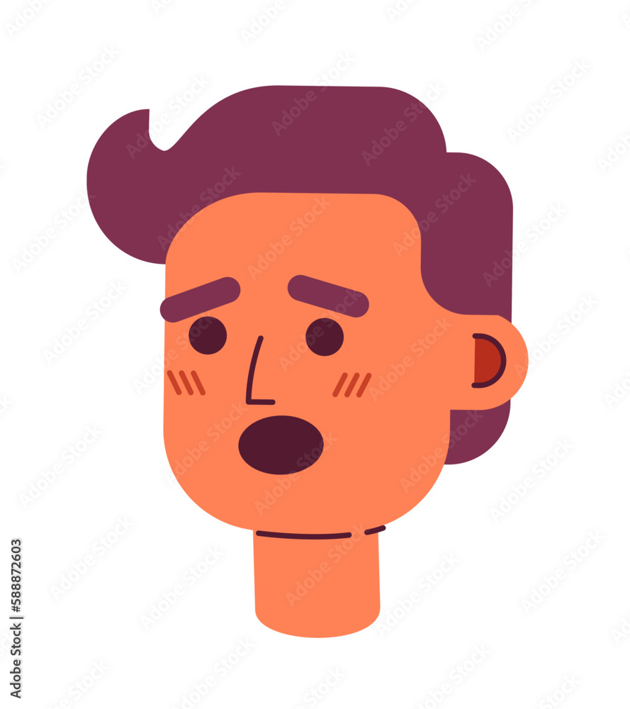 Aufkleber scared curly haired man with open mouth semi flat vector character head. colorful avatar icon. edita