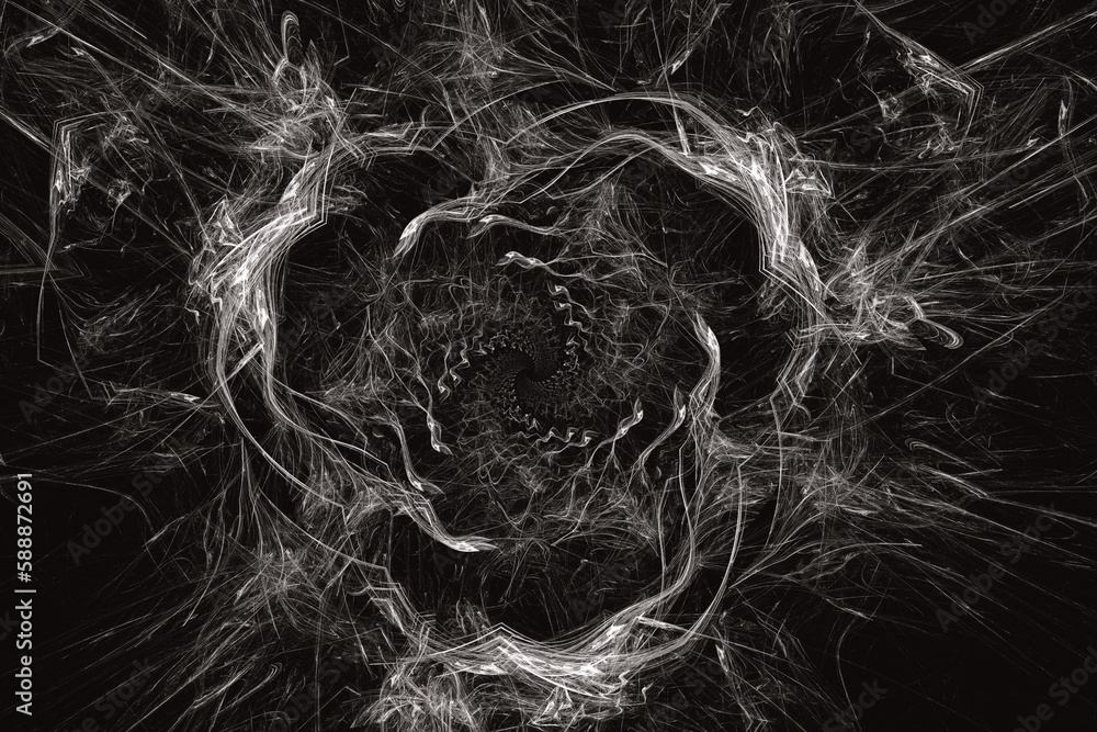 Aufkleber white pattern of crooked waves on a black background. abstract fractal 3d rendering