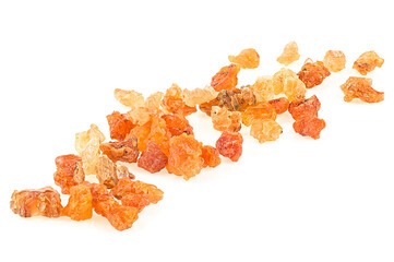 Frankincense resin isolated on a white background, incense. Pile of natural frankincense Olibanum.