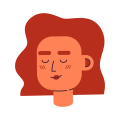Relaxed woman with closed eyes and smile semi flat vector character head. Colorful avatar icon. Editable cartoon user portrait. Simple colour spot illustration for web graphic design and animation