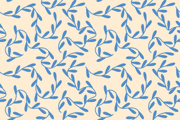 seamless blue pattern with twigs with leaves, great for wallpaper, textile, greeting card - vector illustration