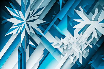 Modern and artistic geometric abstraction in pale blue and white with silver accents, creating an elegant and stylish winter atmosphere. Generative AI