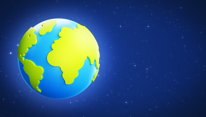 Happy Earth Day background. Cartoon planet Earth on the background of space stars. Banner or poster of International Mother Earth Day. 3d illustration