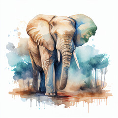 Obraz na płótnie Canvas Watercolor portrait drawing of a Elephant. Generative AI
