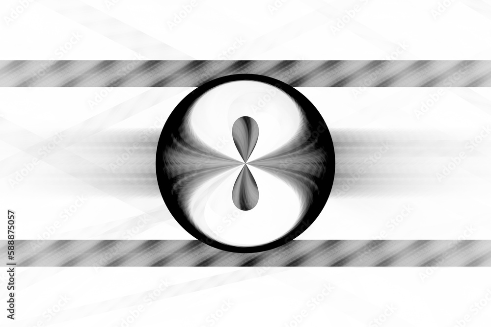 Poster black pattern of curved shapes and waves with a sphere on a white background. abstract fractal 3d re