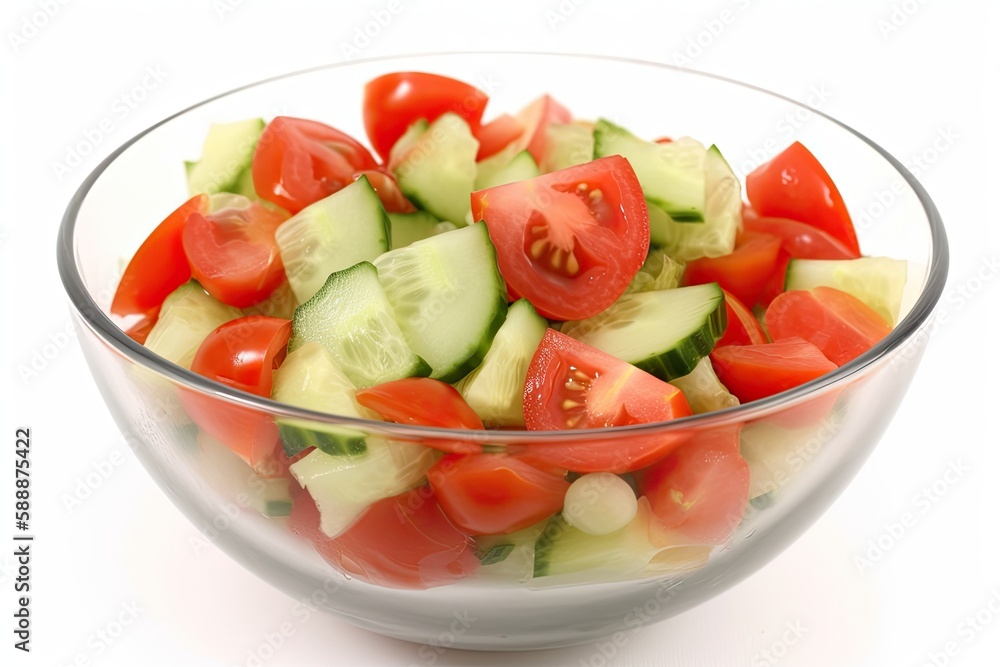 Poster fresh and refreshing salad with tomatoes and cucumbers. green. generative ai
