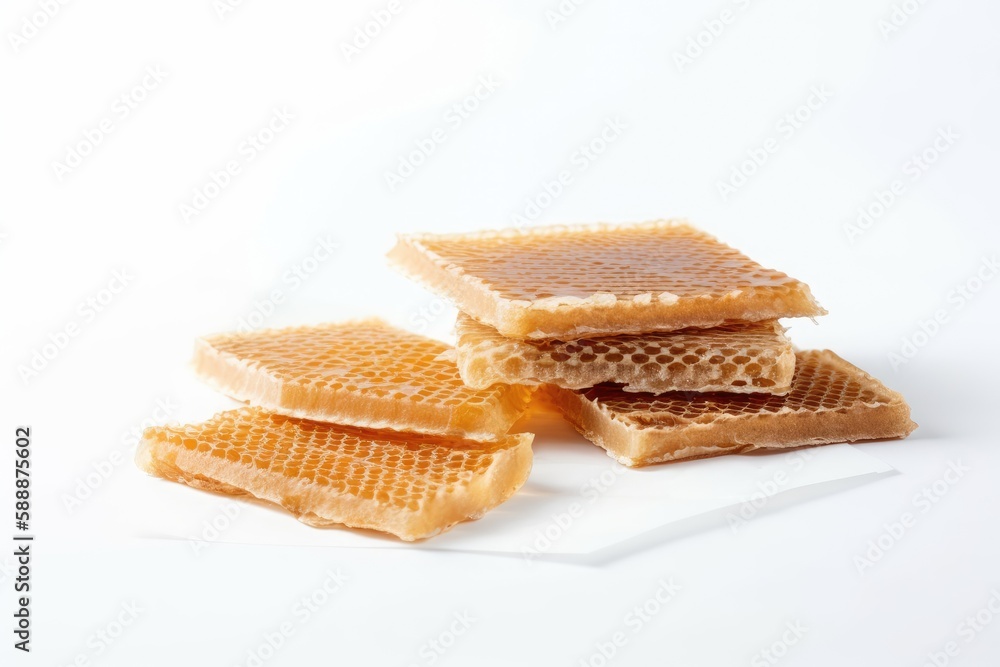 Poster isolated piece of honeycomb on a white background. honey comb slices used in package design. generat