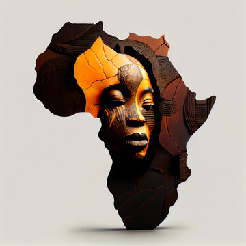 African Continent: An Illustrated Portrait of a Woman with Brown and Yellow Hues Carved Within