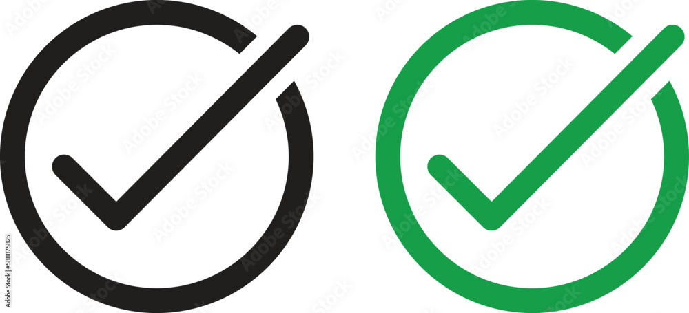 Poster check mark set icon in green and black . checkmark button . vector tick yes sign symbol