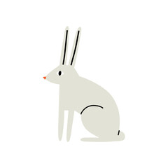 cute gray rabbit in flat trendy style. Easter, spring, animals. hand drawn vector illustration