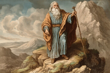 Moses on the mountain preaching. Orthodox christian catholic and jewish bible important religious figure or prophet. Ai generated