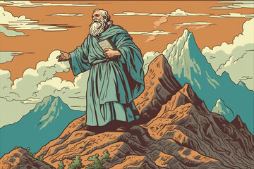 Moses on the mountain preaching. Orthodox christian catholic and jewish bible important religious figure or prophet. Ai generated