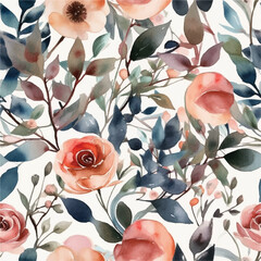 Seamless rose watercolour pattern background, rose flowers on plain background for textile, wallpaper, pattern fills, covers, surface, print, gift wrap, scrapbooking, decoupage, digital, social media