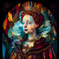 Obraz na płótnie Canvas Stained Glass, bright and vibrant illustration of the queen with watercolor, Generative Ai