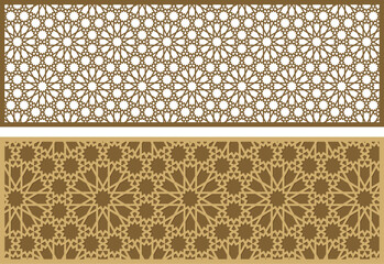 Mashrabiya Pattern Vector Illustration, Ideal for Vintage Window with Wooden Arabesque, Frosted Stickers, CNC Cutting, Islamic Background. Printing Backdrop.