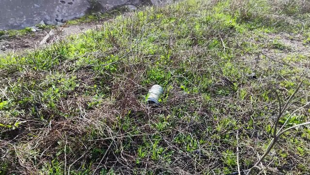 explosive objects - shells, rockets, mines, cartridges, bullets are lying in the fields of Ukraine and are waiting for sappers to clear them. An explosive object in a field in the Kherson region after