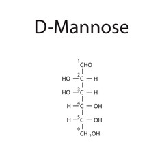 Straight chain form chemical structure of D-Mannose sugar. Scientific vector illustration on white background, with carbon numbering.
