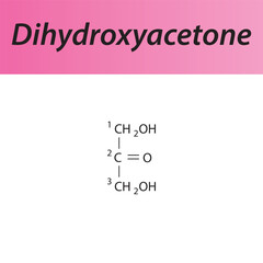 Straight chain form chemical structure of Dihydroxyacetone sugar. Scientific vector illustration on white and pink background, carbon numbering.