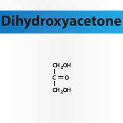Straight chain form chemical structure of Dihydroxyacetone sugar. Scientific vector illustration on white and blue background.