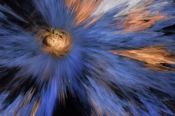 Wandcirkels Fractale golven Blue orange pattern of crooked waves on a black background. Abstract fractal 3D rendering  © Eugenock