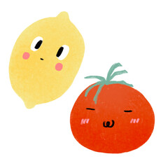 cute lemon and tomato cartoon