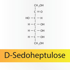 Straight chain form chemical structure of D-Sedoheptulose sugar. Scientific vector illustration on white and orange background.