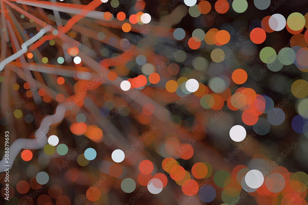 Aufkleber orange gray blurred pattern of small round spots on a black background. abstract fractal 3d renderin