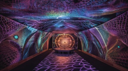 Cosmic Gateway: An immersive art installation featuring trippy visuals and surreal soundscapes. Generative ai. - obrazy, fototapety, plakaty