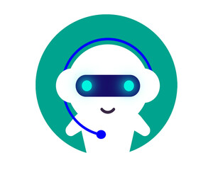 AI Chat Bot icon asset. Chat Bot Using Laptop Computer, Robot Virtual Assistance Of Website Or Mobile Applications. Voice support service bot. Online support bot. illustration.