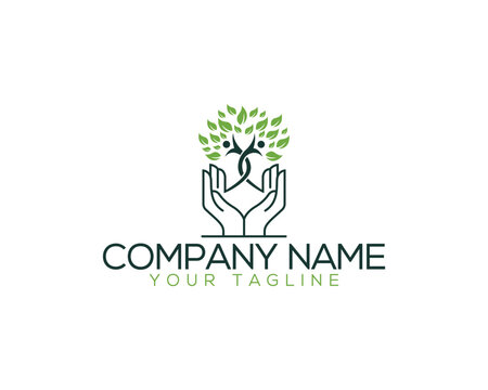 people tree and hands outline logo concept. People care and hand care, vector illustration.