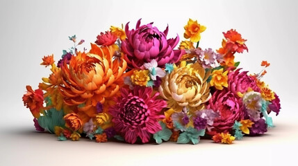 amazing colorful cheerful digital bouquet of flowers 3d, generative ai