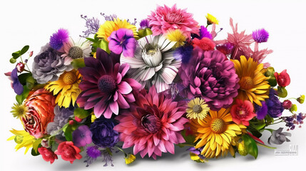 amazing colorful cheerful digital bouquet of flowers 3d, generative ai