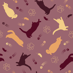 Fototapeta na wymiar pattern with multicolor silhouettes of cats