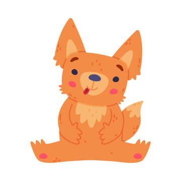 Cute Fennec Fox with Red Coat and Large Ears Sitting with Stick Out Tongue Vector Illustration