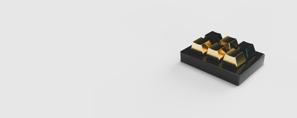 Gold buttons from a computer keyboard. 3d render on gaming, computer technology, PC. Modern minimal style.