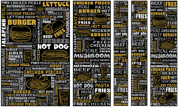 Food Banner. Cafe Template Design. Fast Food Wall Typography. Vector Food Art.