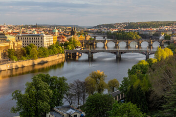 Fototapeta na wymiar Aerial view of bridges in Prague, Czech Republic