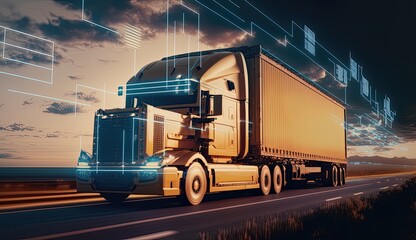 AI in logistics optimizes supply chain management by using predictive analytics and machine learning algorithms to forecast demand. Generated by AI. - obrazy, fototapety, plakaty