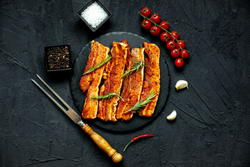 raw pork belly slices on stone background 