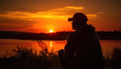 Fototapeta premium Moment of someone watching a beautiful summer sunset. Generative AI